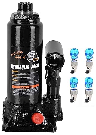 Vocado 3 Ton Car Hydraulic Bottle Shaped Jack for Ford Next-Gen Figo 2018 + Vocado Blue Skull Car Tyre LED Motion Sensor Set of 4-Hummer H3