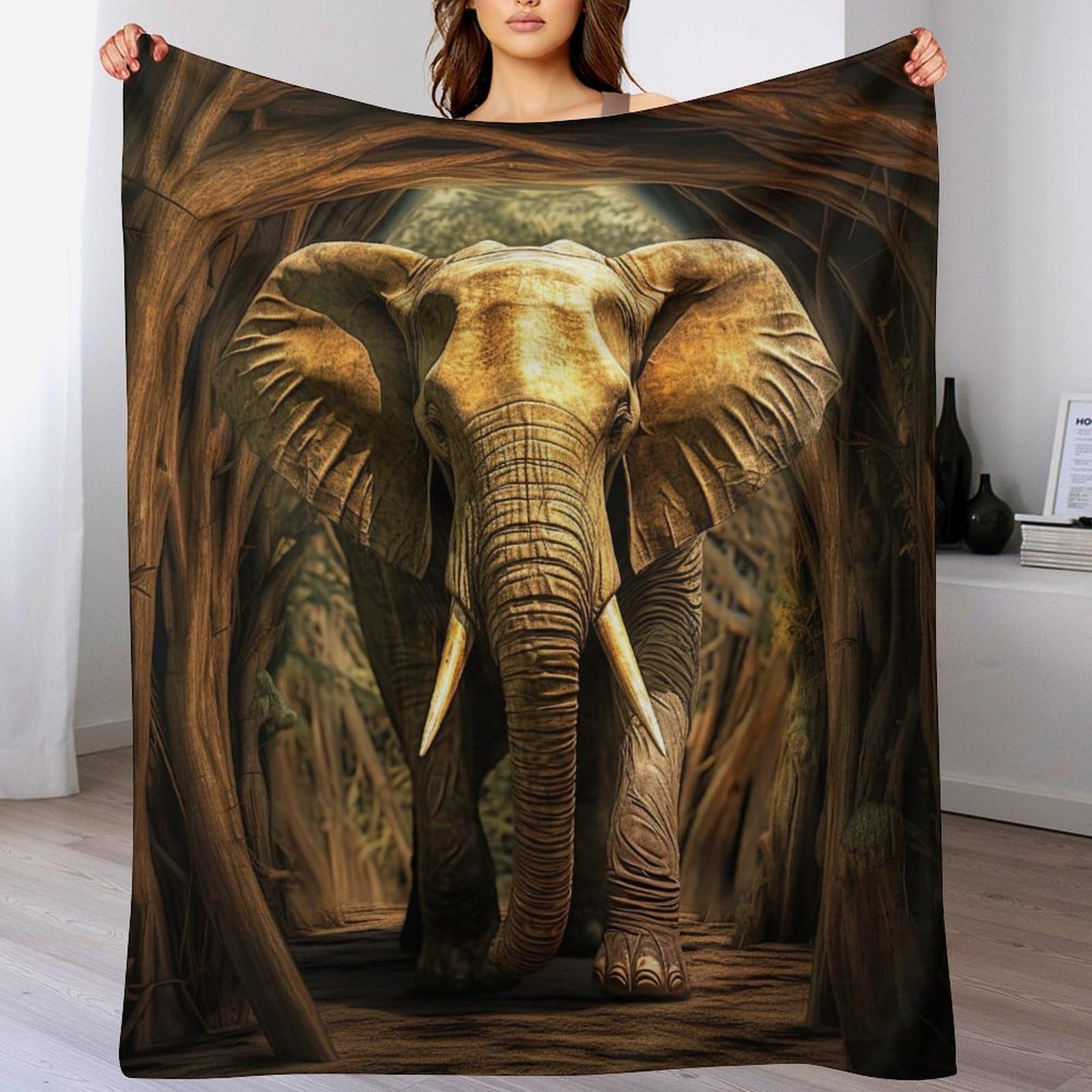 Couverture Polaire Motif Éléphant Flannelle | Idéal pour des Nuits Douillettes