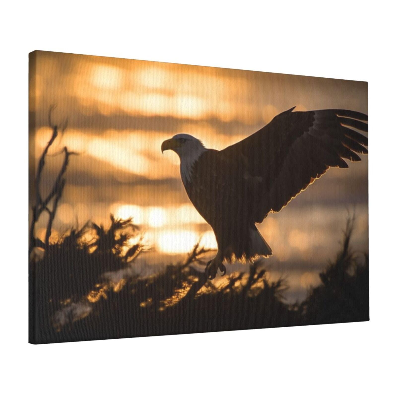 FodPand Canvas Wall Art for Living Room Wall Decor 16"x24" Modern Artwork Painting Pictures Hanging Canvas Prints Backlit Eagle Aesthetic Wall Art for Bedroom Bathroom Office Wallart Decor