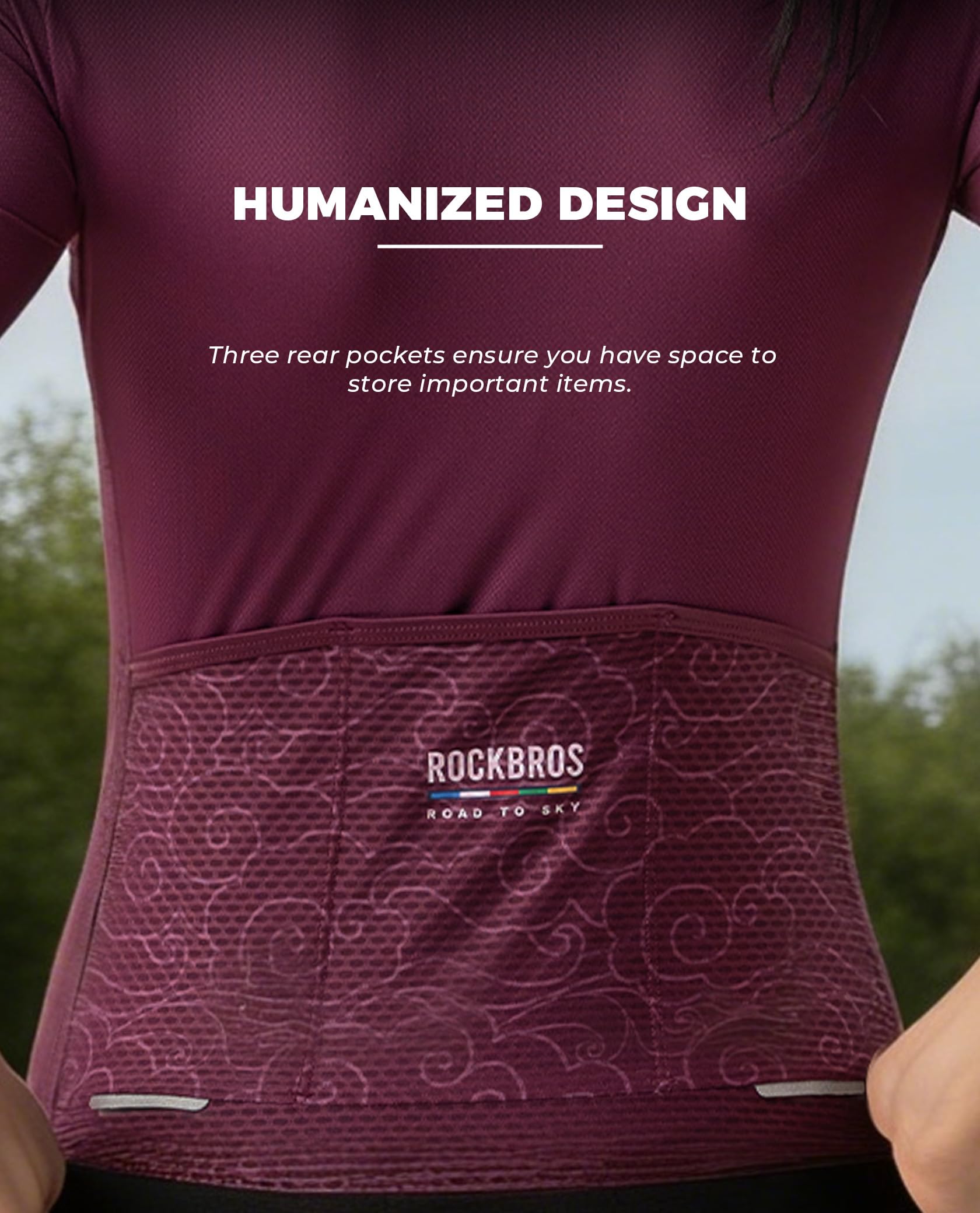 ROCKBROS Road to Sky Radtrikot Damen Kurzarm Fahrradtrikot mit 3 Taschen | Atmungsaktiv Fahrrad Trikot, Frauen für Mountainbike Rennra