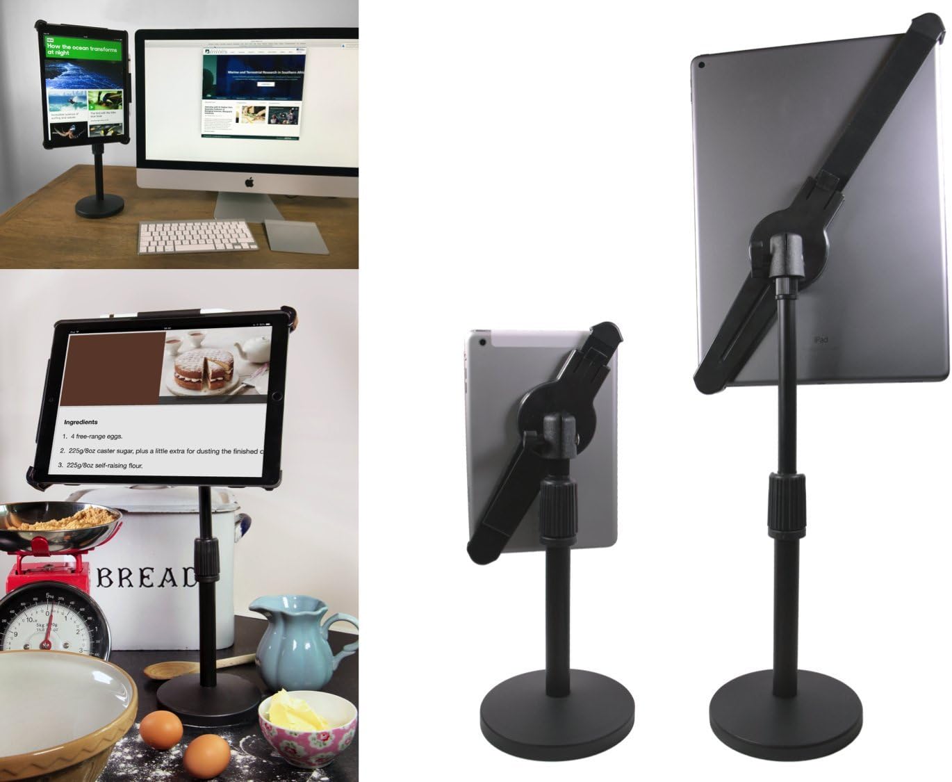 iPad Pro Tablet Stand holder adjustable Kitchen worktop desktop table office mount 9" to 16" height for 7” to 12.9" screen Apple Air Mini Samsung Galaxy Tab S3 Note Google Pixel Nexus Surface ZenPad