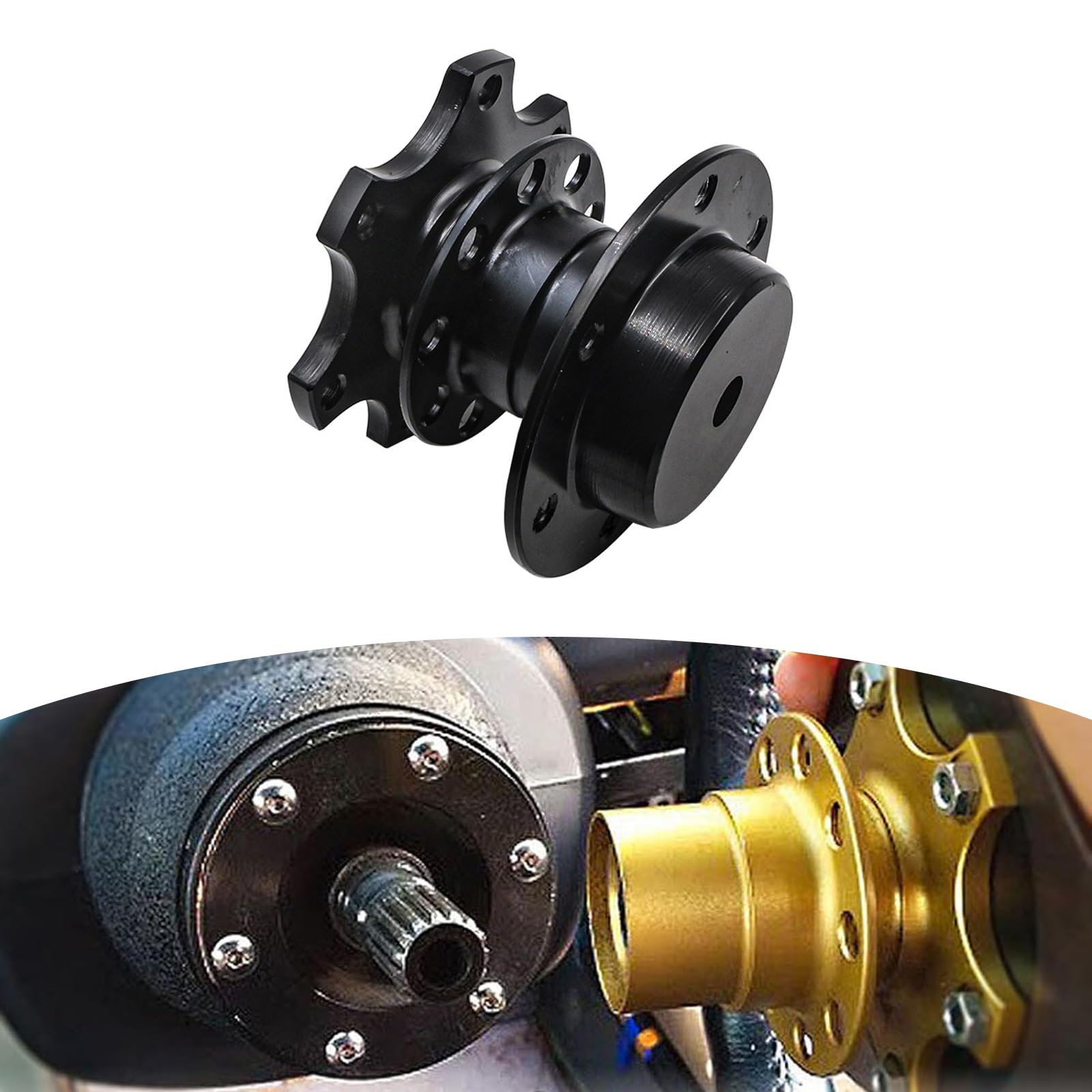 1 PC Car Steering Wheel Quick Release, 3.3" x 2.7" Snap-on Flexible Hub Adapter, Rustproof Elevated Adapter Racing Steering Wheel Kit, Universal Interior Accessories for Most Cars (Black)
