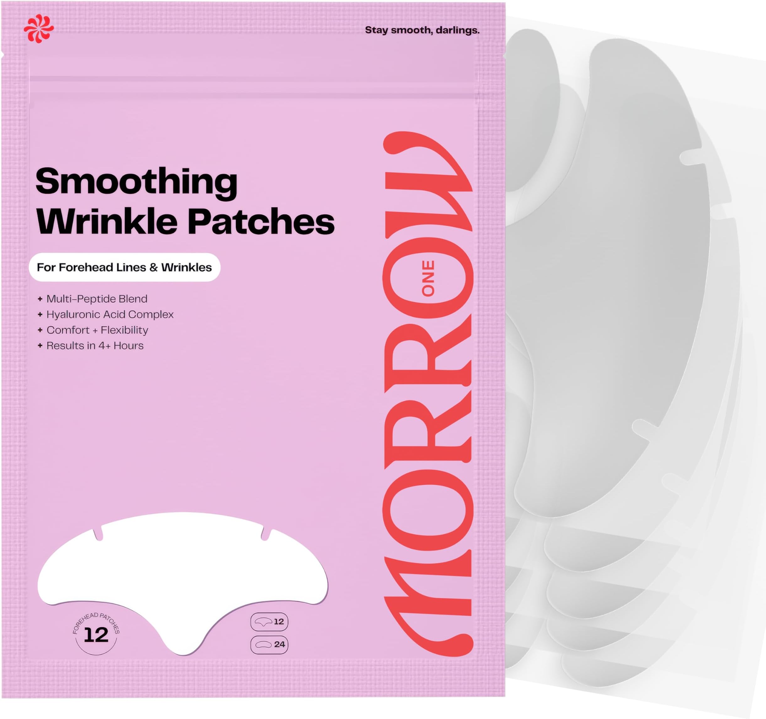 Morrow One - Peptide-Infused Smoothing Forehead Wrinkle Patches - Overnight Patches for Smoothing Fine Lines and Wrinkles, Anti Aging Stickers for Forehead, Bonus Smile Line (36 Count)