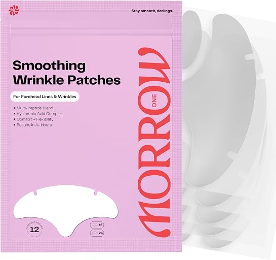 Morrow One - Peptide-Infused Smoothing Forehead Wrinkle Patches - Overnight Patches for Smoothing Fine Lines and Wrinkles, Anti Aging Stickers for Forehead, Bonus Smile Line (36 Count)