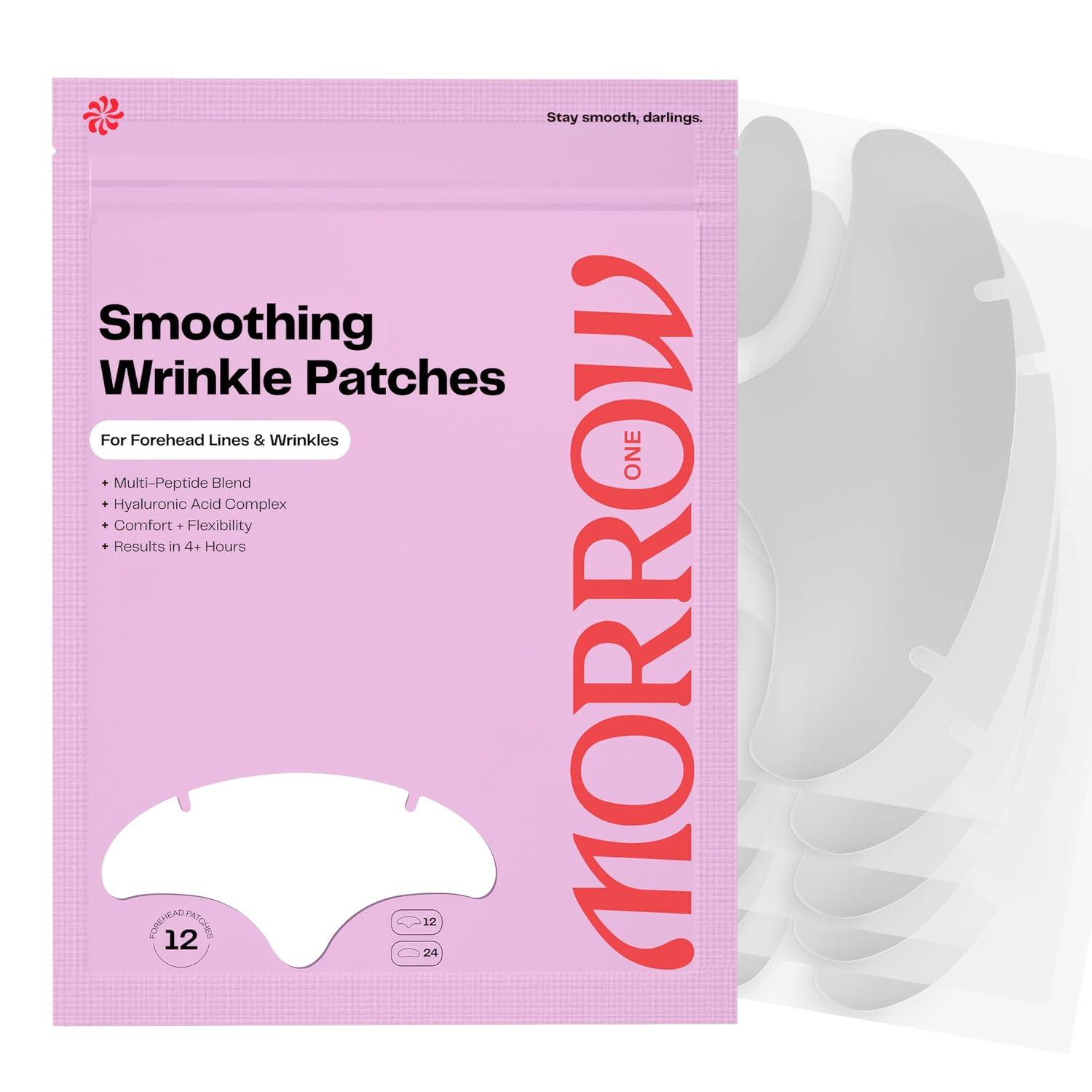 Morrow One - Peptide-Infused Smoothing Forehead Wrinkle Patches - Overnight Patches for Smoothing Fine Lines and Wrinkles, Anti Aging Stickers for Forehead, Bonus Smile Line (36 Count)