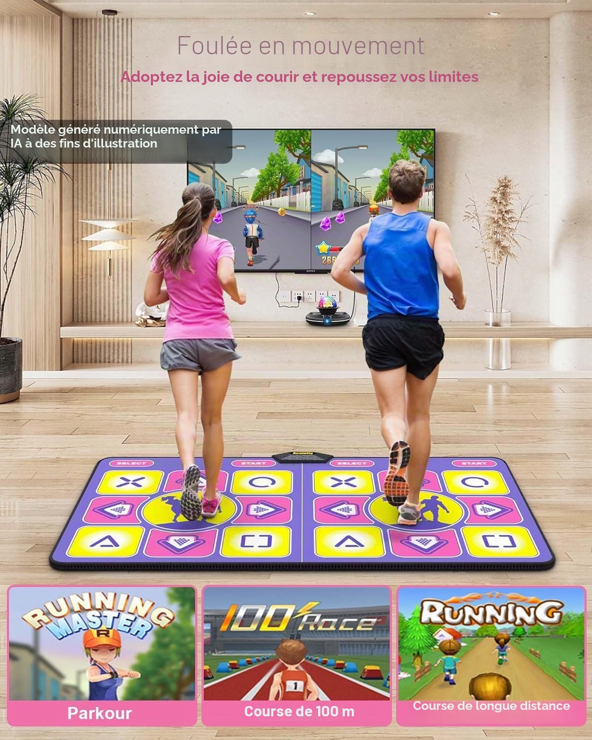 Double Tapis de Danse pour TV, électronique avec contrôleur sans Fil, antidérapant pour Enfants, Adultes, Cadeaux pour Filles et garçons (Violet)
