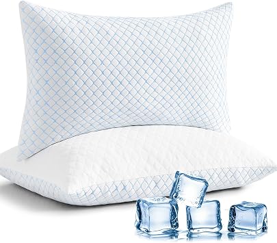 mislili Cooling Pillows Standard Size Set of 2, Adjustable Firm Memory Foam Standard Pillow, Standard Size Pillows for Stomach Back Side Sleeper, Washable Cover, with Extra Fill
