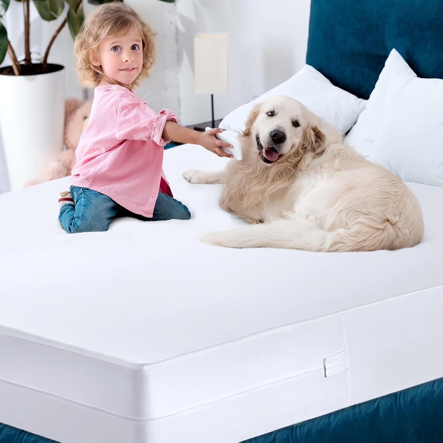 FixtureDisplays® Zippered Queen Size Mattress Cover Waterproof, Six-Sided Complete Cover Encasement Mattress Cover 15803-2D