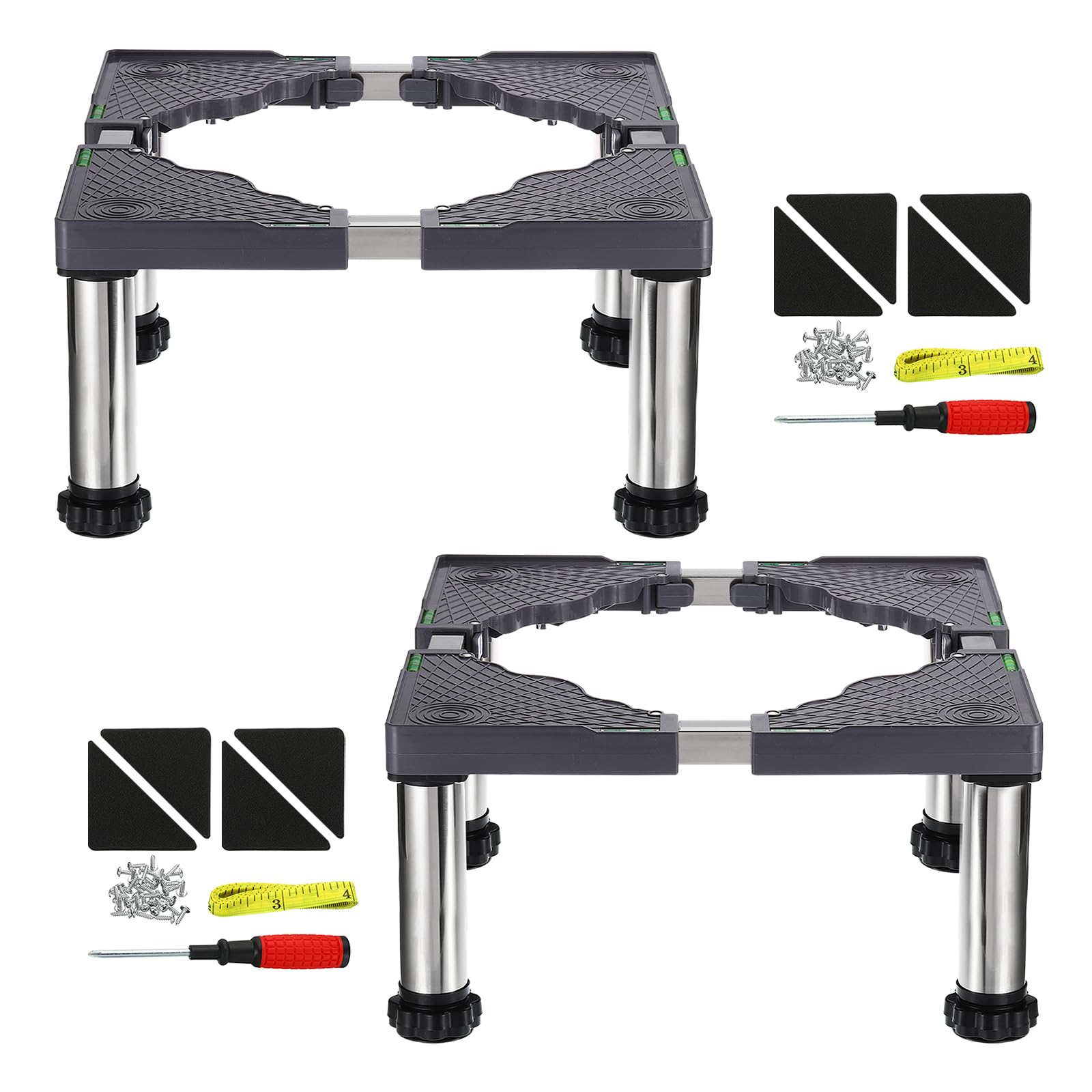 PATIKIL Soporte para Mini Nevera, Base de Soporte de Lavandería con 4 Patas Fuertes, Base Multifuncional Ajustable con Bandeja Antivibración, Altura de 9.4"-10.6", Paquete de 2