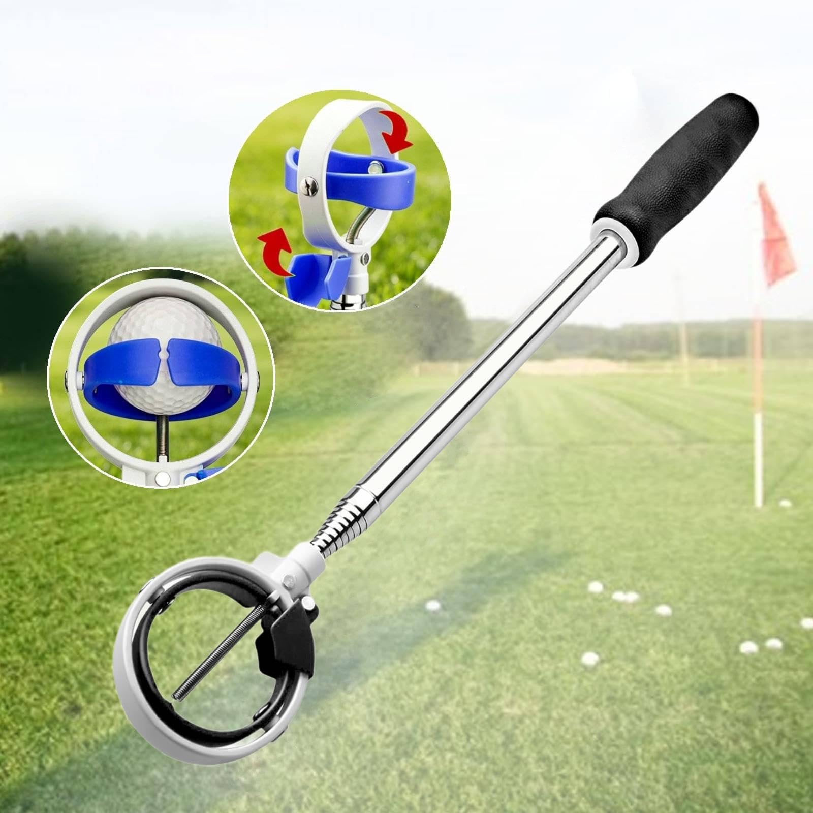 Recupera Palline da Golf, Accessorio per Raccogliere Palline da Golf con Asta in Acciaio Inossidabile, Impugnatura in Gomma Antiscivolo, Alta Visibili, Verde