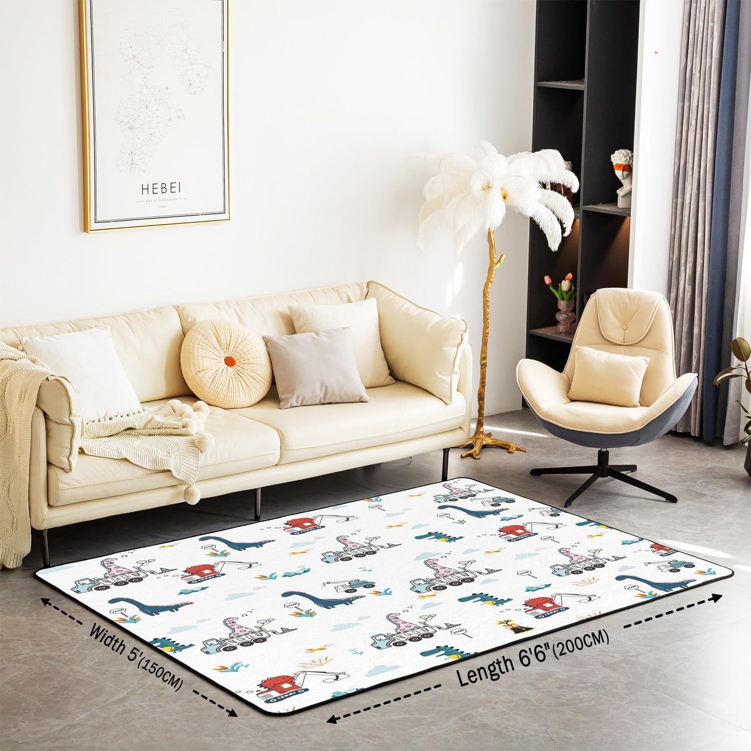 Tappeti da costruzione per soggiorno camera da letto 150 x 200 cm attrezzature camion area tappeto per bambini ragazzi ragazze decorazione veicoli da costruzione set di tappeti decorativi dinosauro