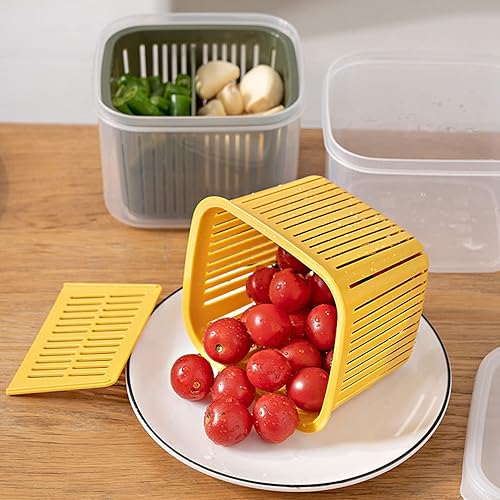 Miniatura 7 de 2 recipientes de almacenamiento de frutas y verduras, contenedor de alimentos con canasta de drenaje, recipiente fresco, organizador de frutas y
