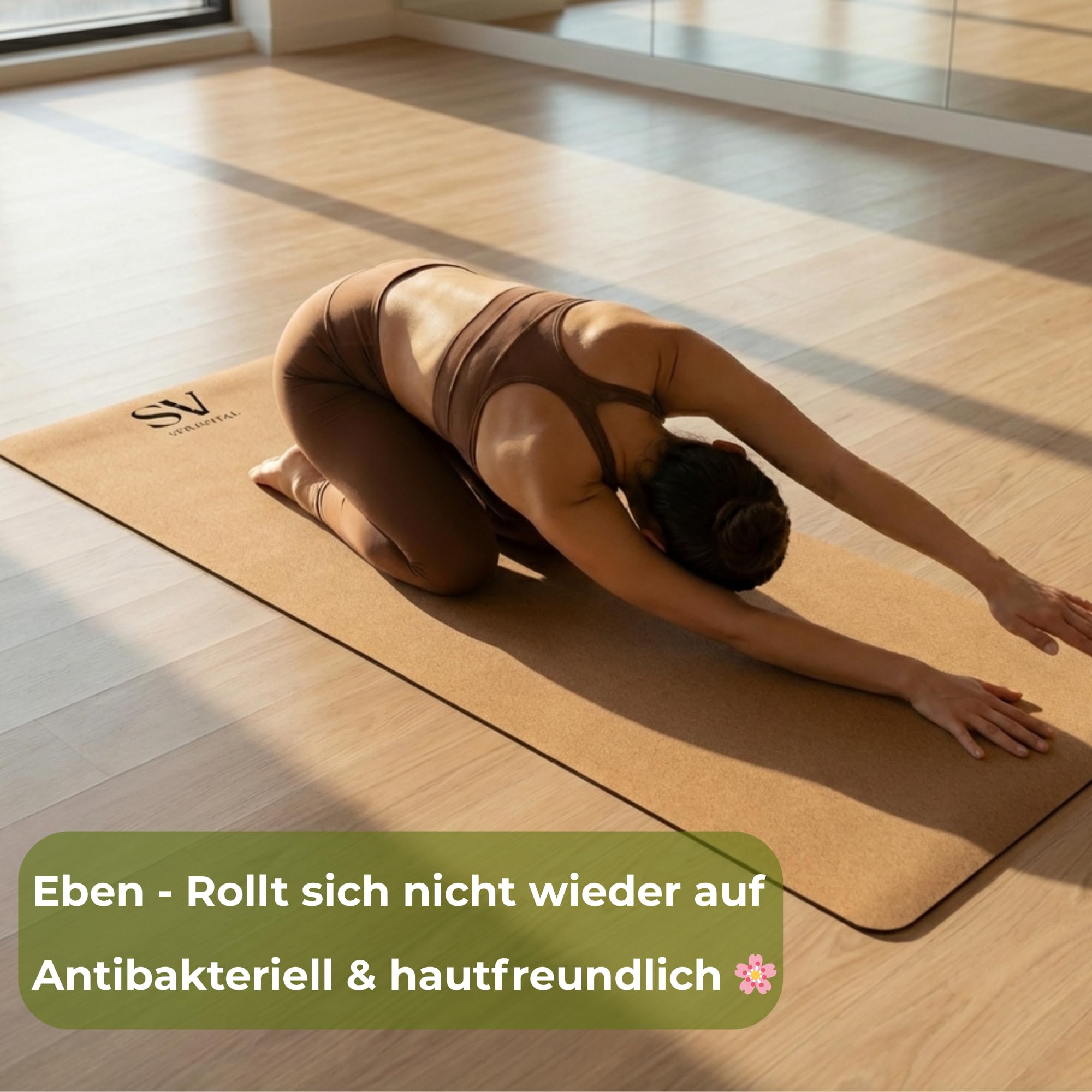Kork Yogamatte hochwertig 183×68×4,5 mm – Feiner Naturkork & Naturkautschuk – extra breit, rutschfest & schweißresistent – nachhaltige Yoga Matte für Vinyasa, Yin, Pilates, Fitness uvm.