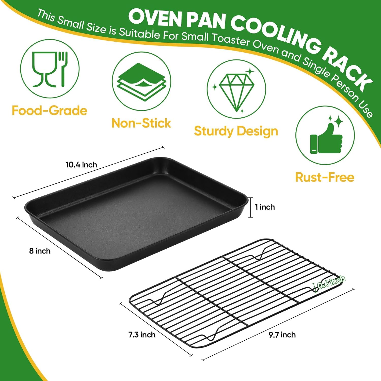 P&P CHEF Baking Oven Sheet Pan with Rack for Cookie, Nonstick Oven Tray and Cooling Rack for Baking & Roasting, Easy Clean, Black, 10.4 x 8 Inch - Image 2
