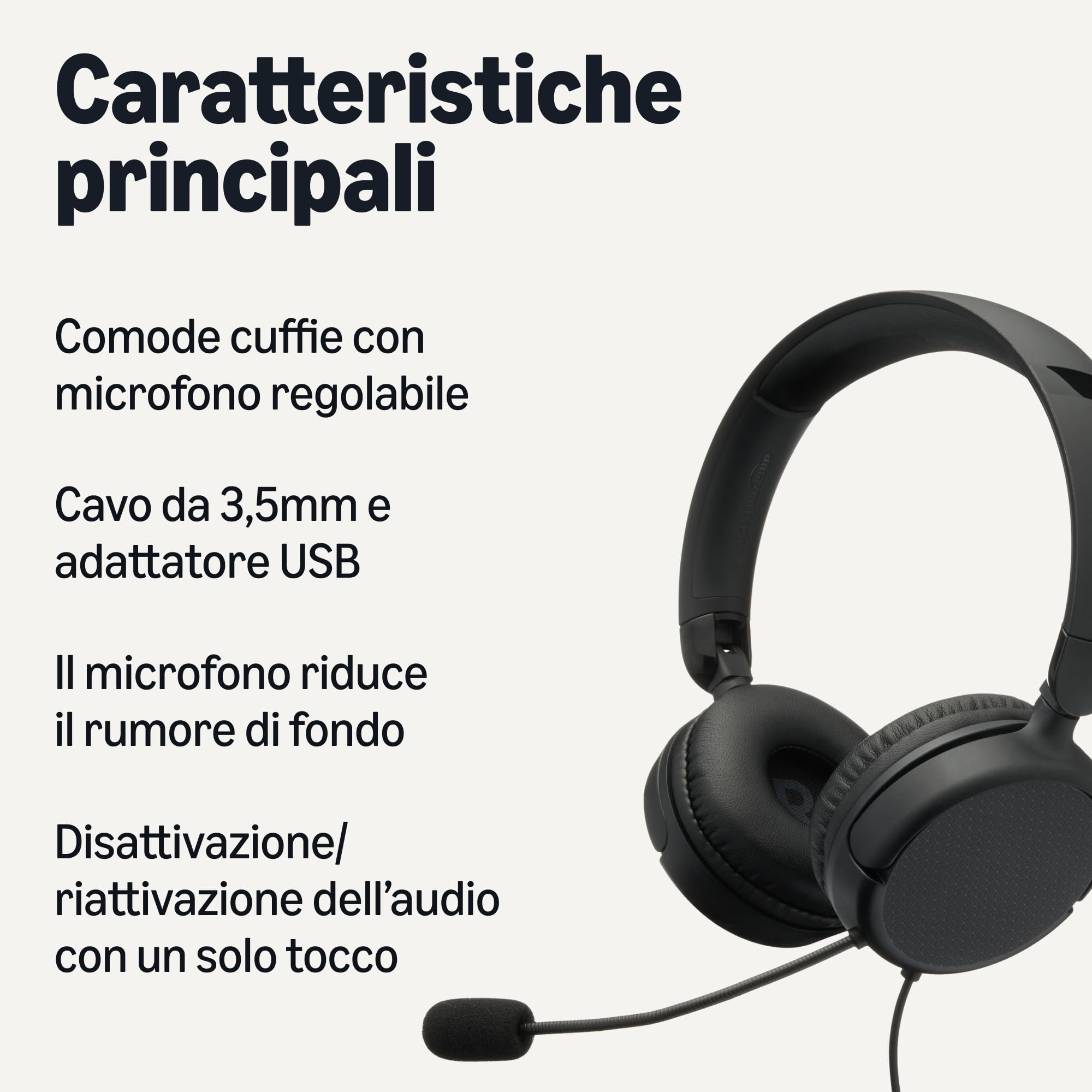 Amazon Basics, Cuffie per computer cablate, con microfono, pieghevoli, taglia unica, nero