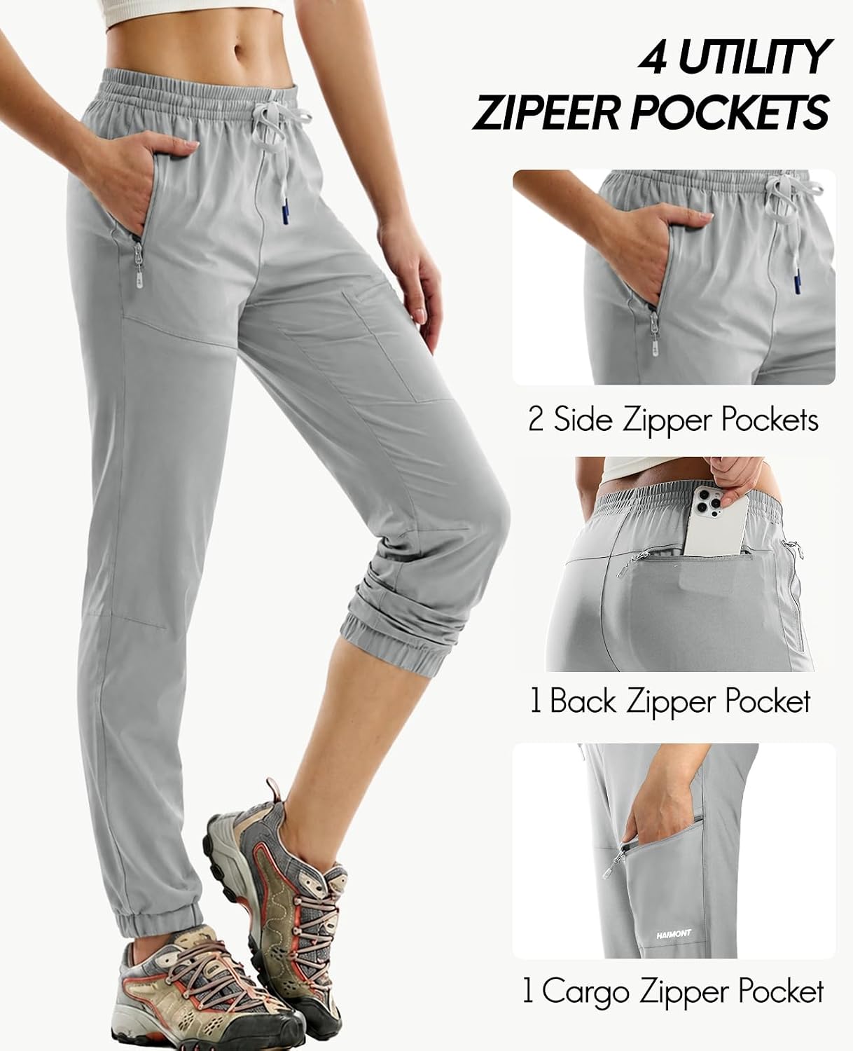 Haimont Women's Lightweight Hiking Jogger Pants with Zip Pockets image 5