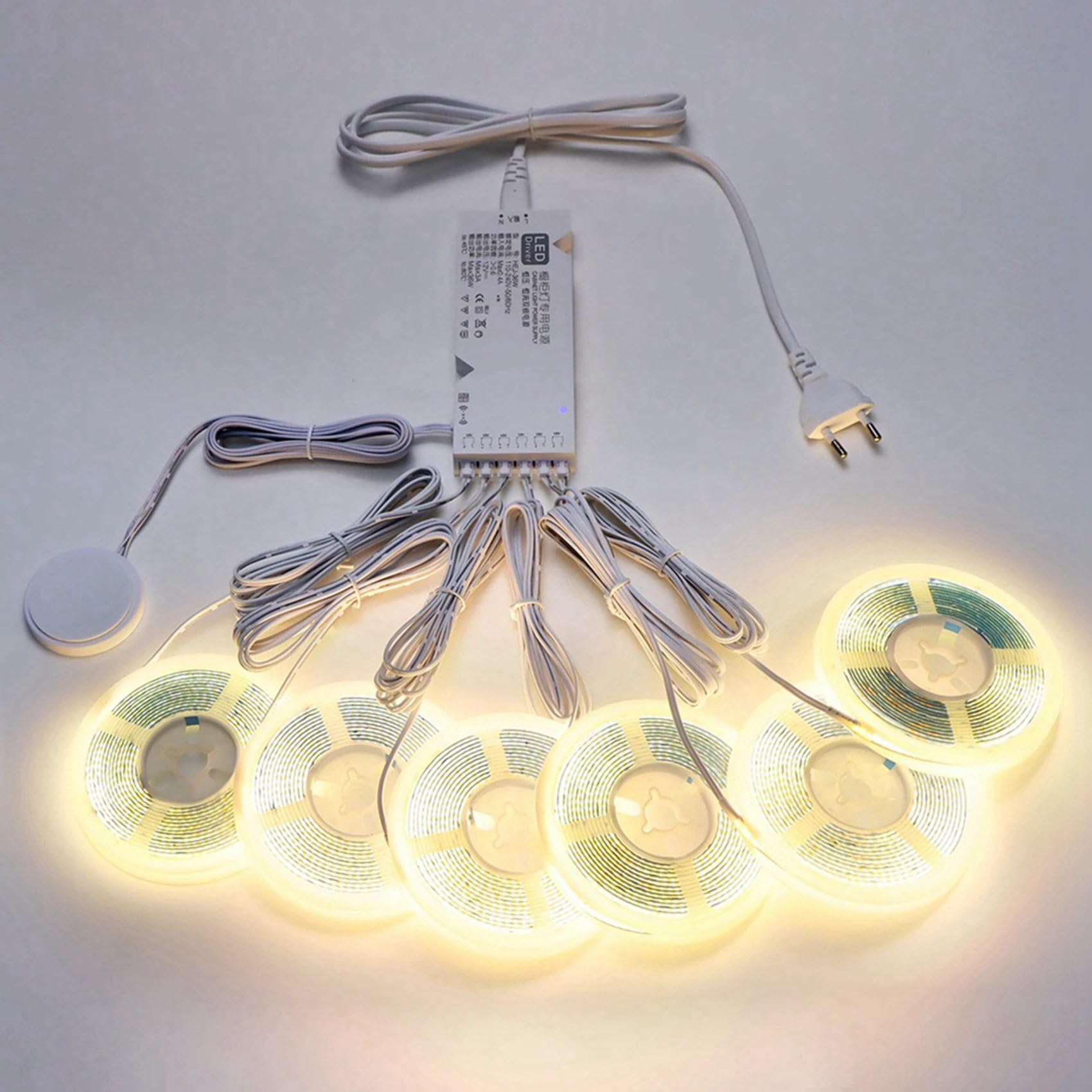 12X Striscia LED COB Dimmerabile con Sensore Tattile Il Mobiletto, Adatta per Camera da Letto, Guardaroba, Cucina Interna, Presa EU