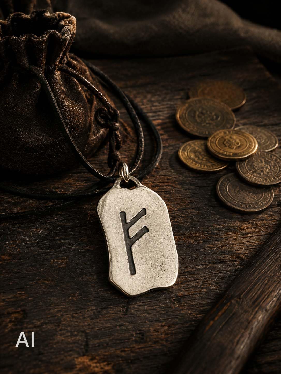 Pendentif rune Fehu en argent sterling 925 N° 299