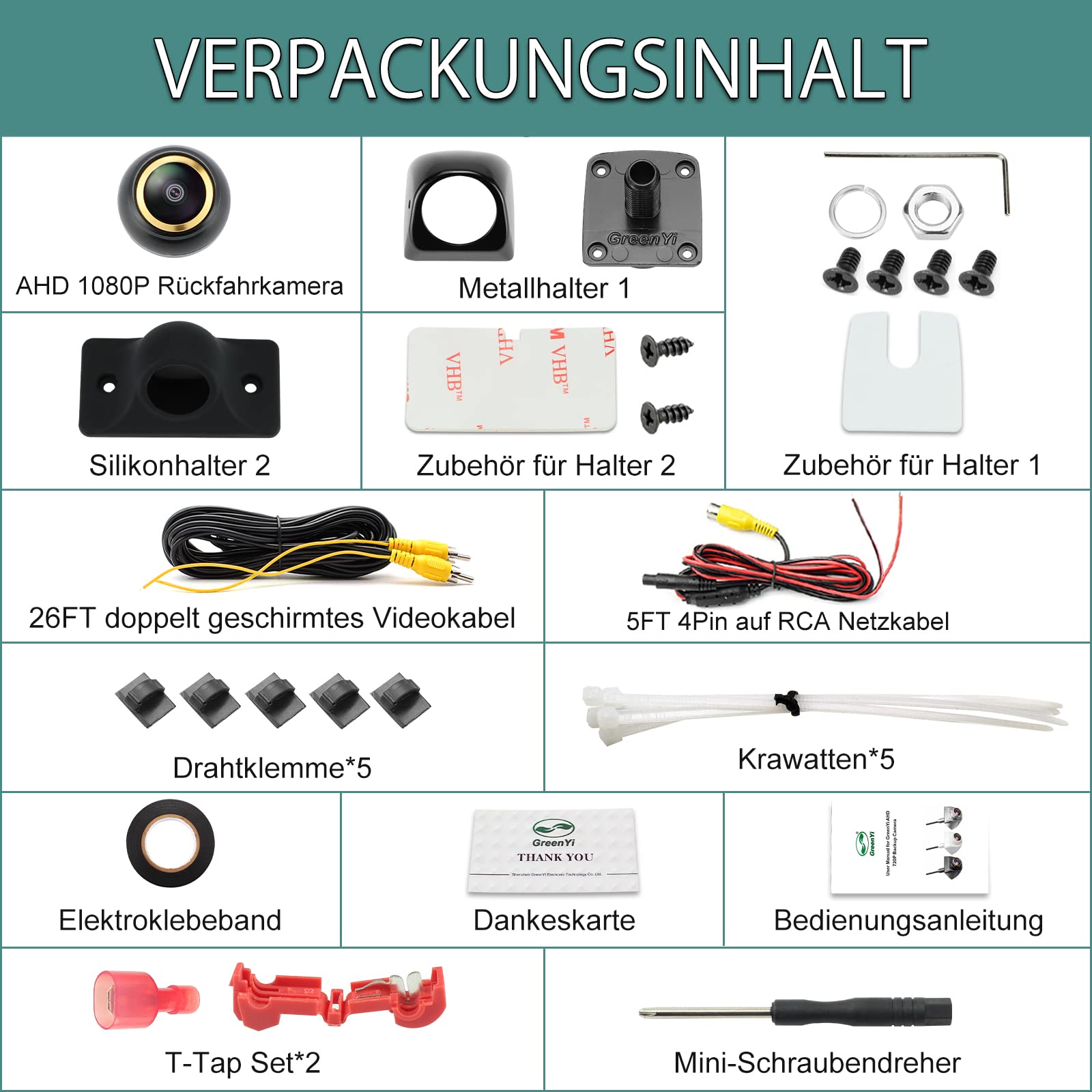 AHD 1080P Rückfahrkamera Funktioniert Nur mit Monitoren und Radio, die das AHD 1080P Videosignal Unterstützen, Rück/Seitenansicht Kamera, einstellbare Fischaugenlinse
