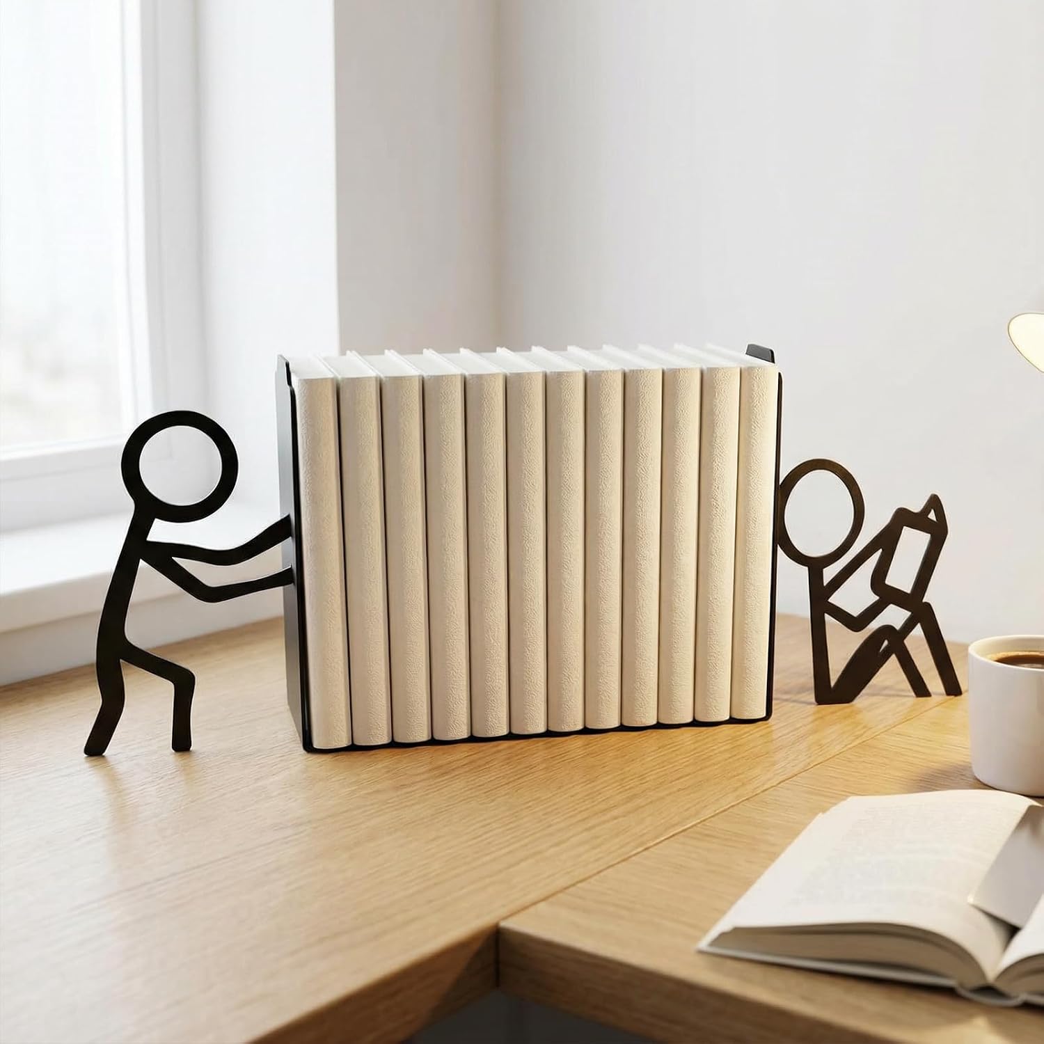 Bookends Decorative Metal Unique Cool Home Desk Bookend Cute Funny Books Ends Reading Decor Bookshelf Decor for Library Office School Livingroom,Ideal Gifts for Book Lovers(Black)