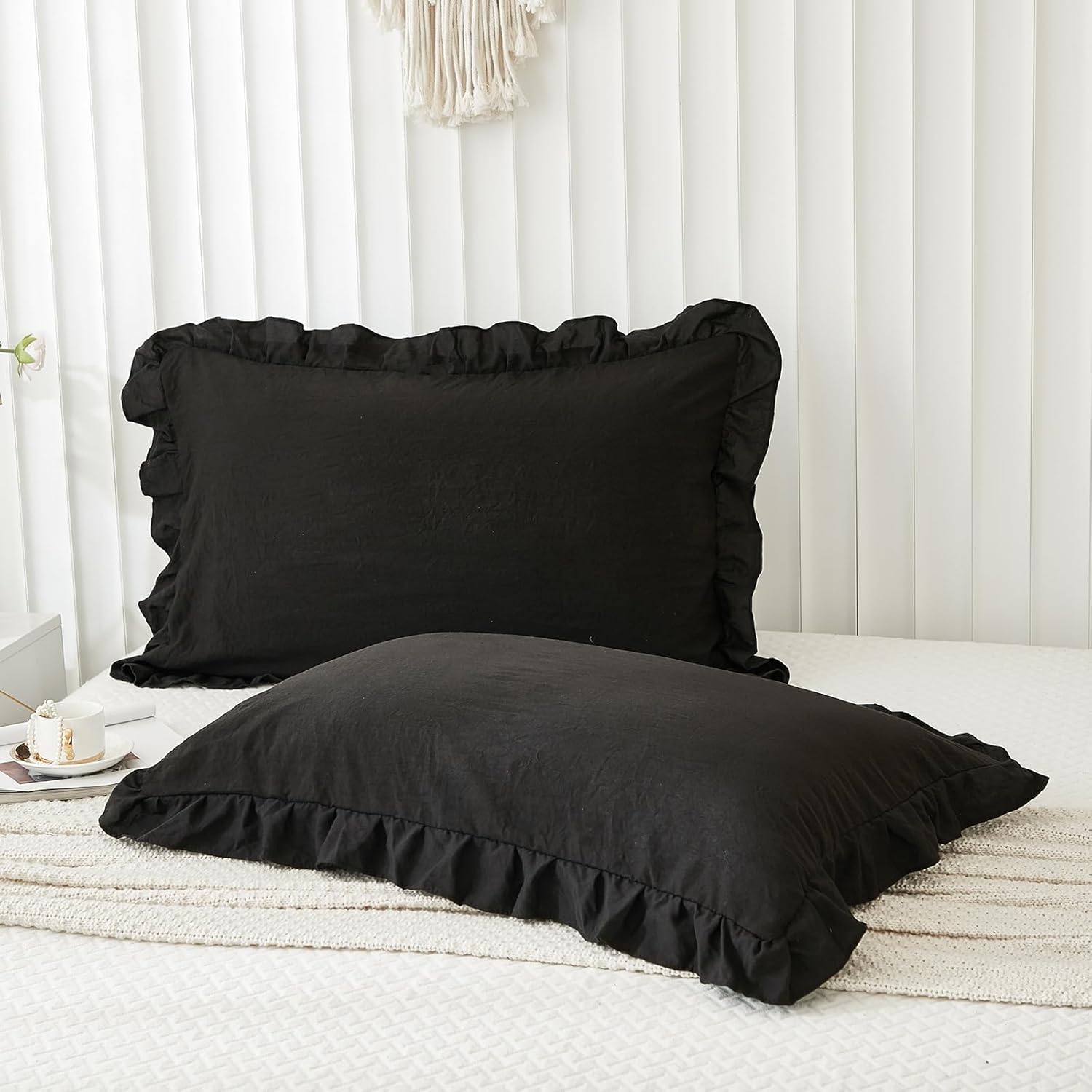 Black Pillow Shams Black Ruffle Standard Pillowcases Cute