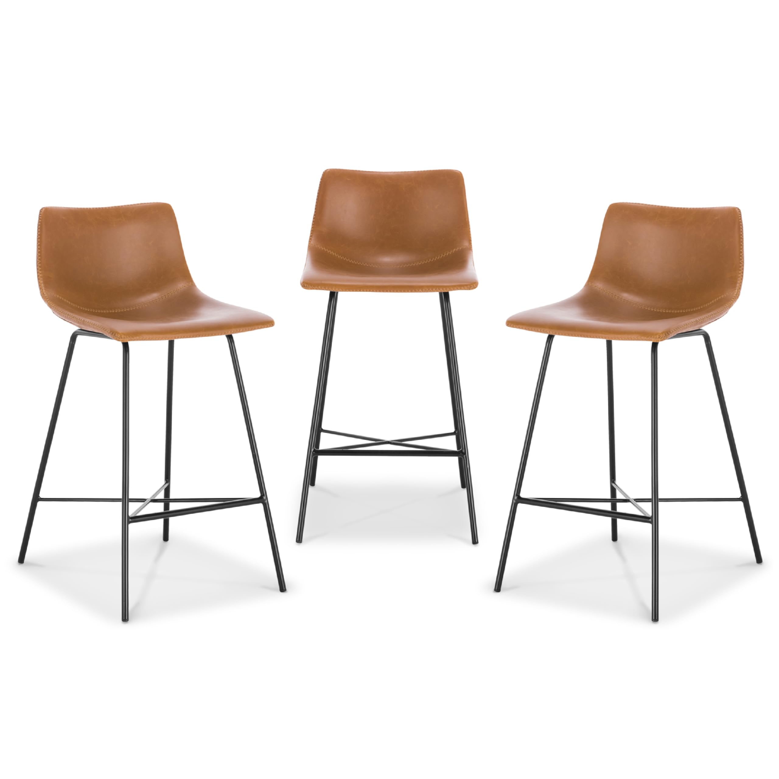 Poly and Bark Counter Stool 24 inches - Counter Height Bar Stools Set of 3 - Sturdy Kitchen Stools with Backs - Comfortable Bar Chair - Modern Countertop-High Chairs, Kitchen Island Barstools – Tan