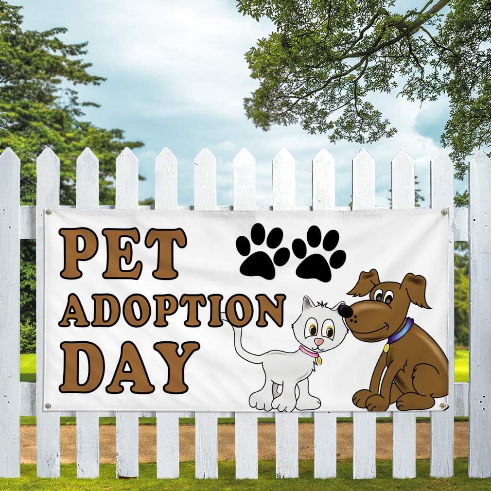 Vinyl Banner Multiple Sizes Pet Adoption Day Advertising Printing Business Outdoor Weatherproof Industrial Yard Signs White 4 Grommets 24x48Inches