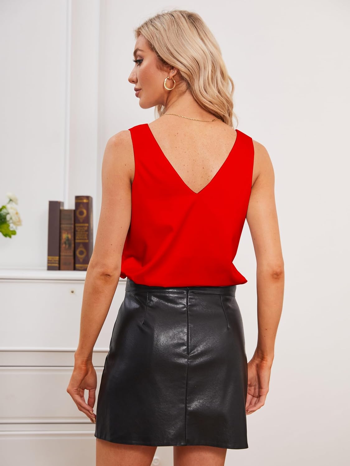 Mawor Satin Tank Tops for Women Loose Fit Sleeveless V Neck Cami Camisole Blouses Shirt Top - Image 4