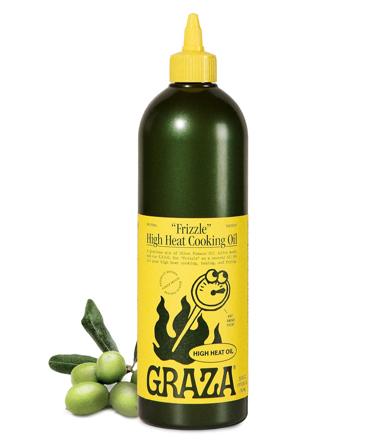 Graza Frizzle Olive Oil - Neutral High-Heat Cooking Oil, 490°F Smoke Point, Squeezable 25.4oz Chef's Bottle