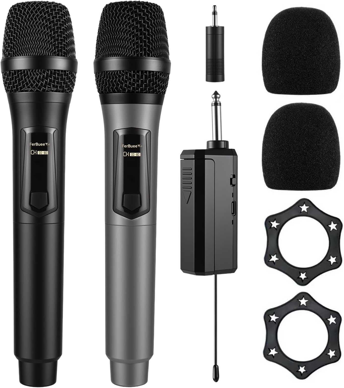 Wireless Microphone Dual Professional Cordless Mic Handheld Microphone System for Amplifier, PA System, Karaoke, Meeting, Party, Church (Black & Gray)