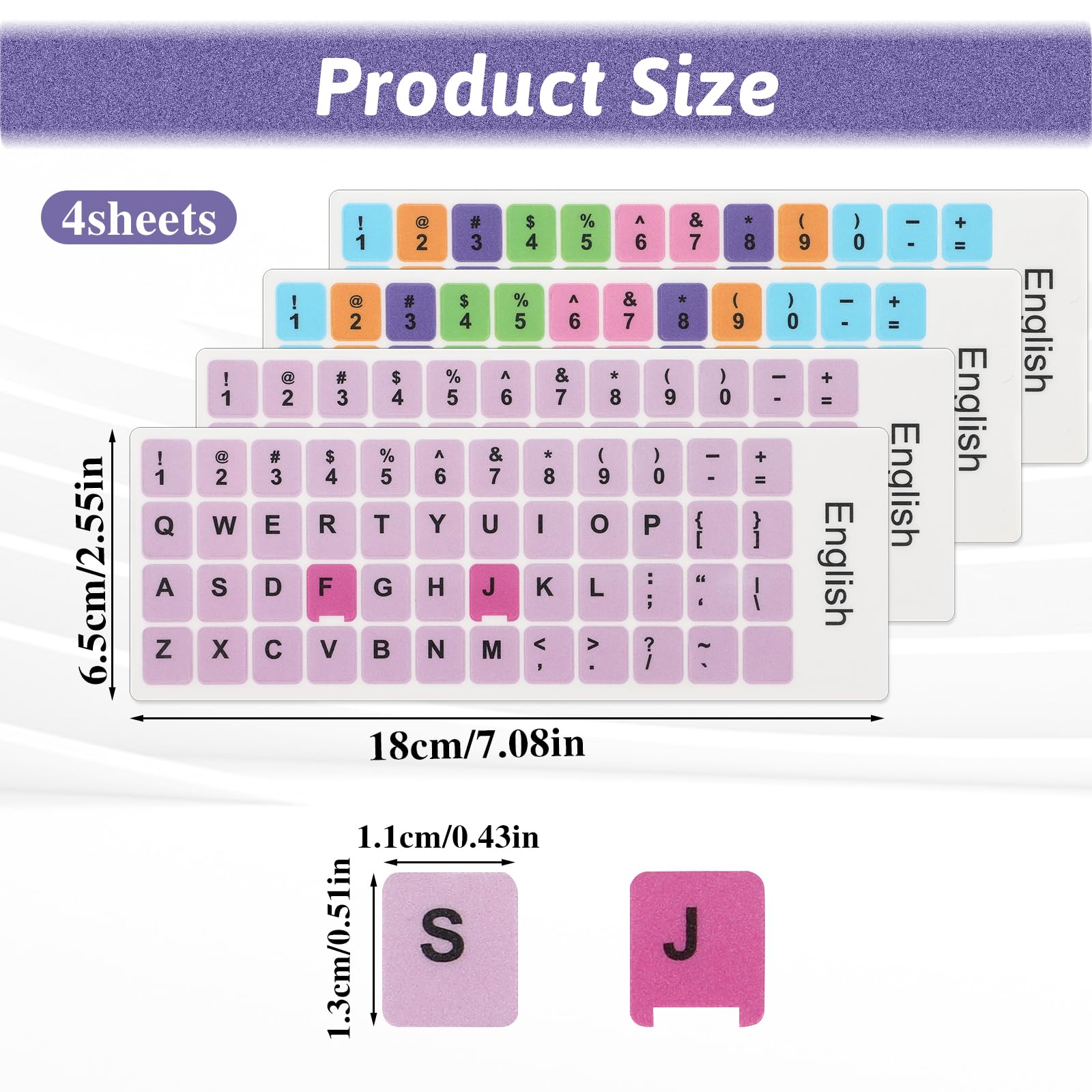 4PCS English Keyboard Replacement Letter Stickers Universal Keyboard Sticker Matte English Keyboard Alphabet Sticker with Color Background and Black Lettering for PC Computer Desktop Laptop -English