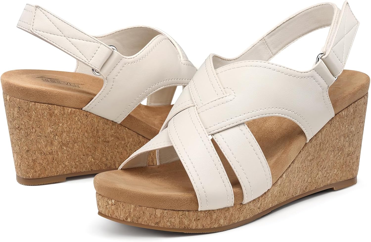 SHIBEVER Wedge Sandals for Women Dressy: Summer Comfortable Platform Arch Support Strappy Cork Womens Wedges Sandal