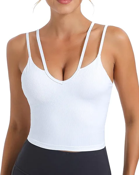 RUNNING GIRL Workout Tank Tops with Built in Bras for Women,Criss-Cross Back Medium Support Sports Bras for Women 1-white X-Large
