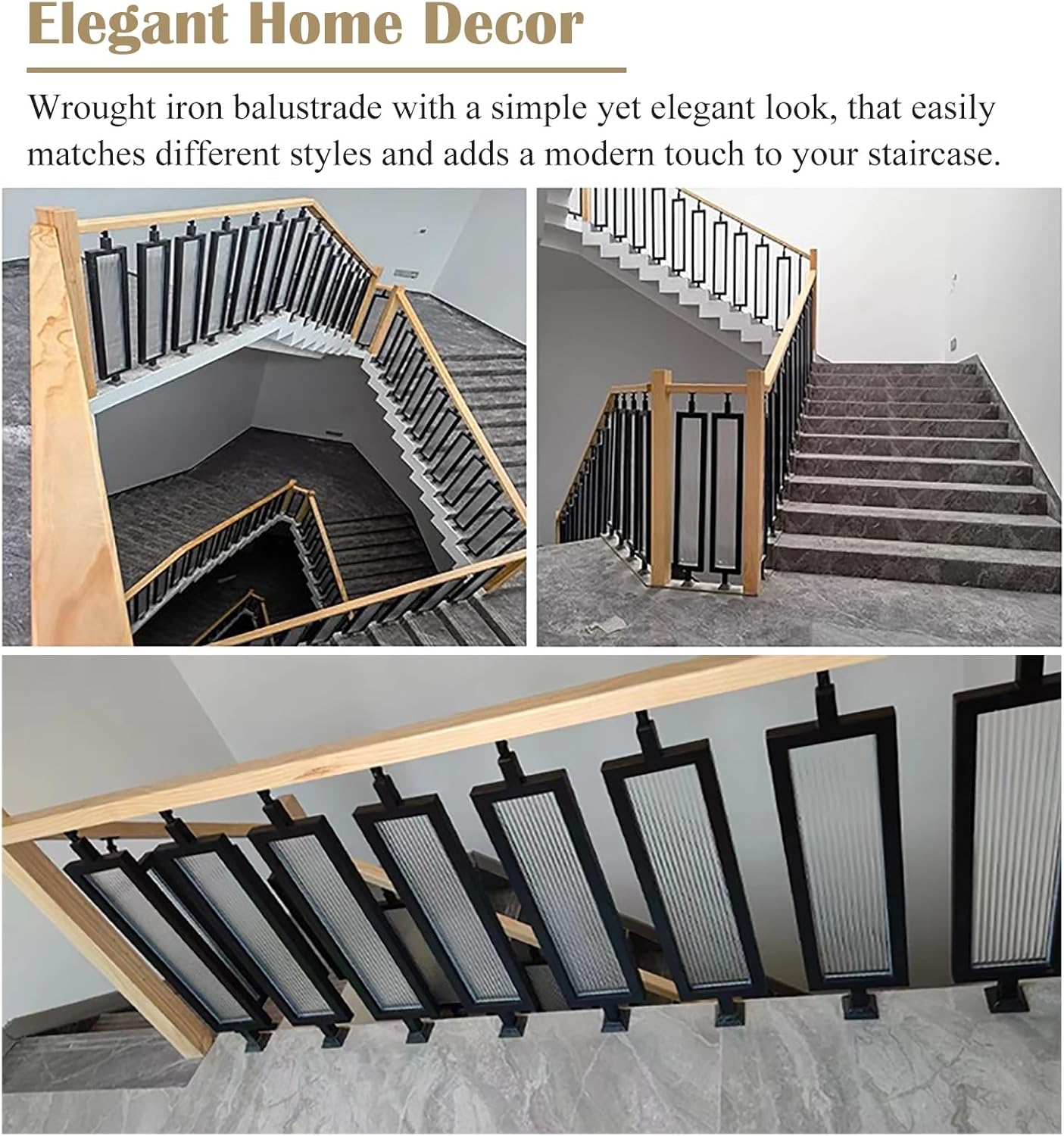 BBHW Stair Balusters Modern Staircase Iron Balusters with Tempered Glass, Steps Deck Railing Handrail System, Customizable Decorative Stair Spindles Kit (Color : Black, Size : 85cm(33 1/2"))