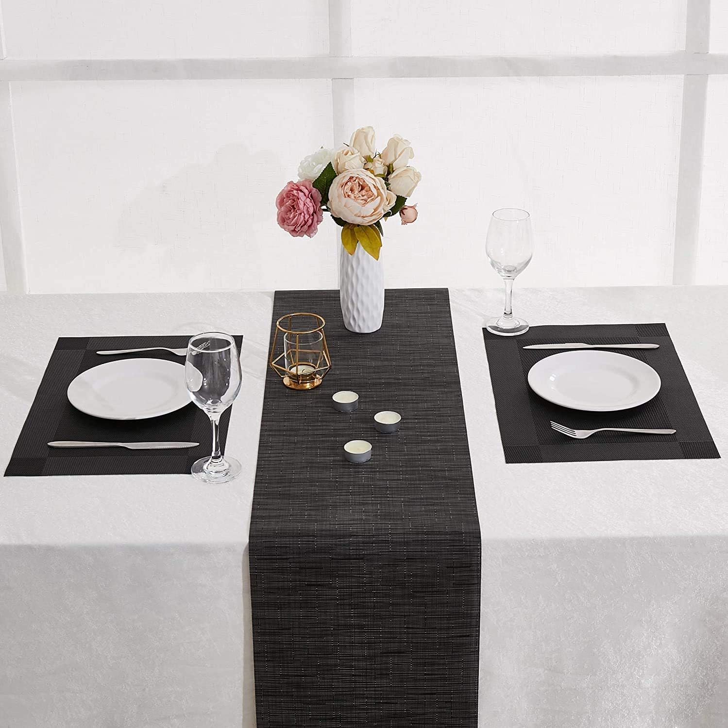 DOLOPL Black Table Runners Halloween Table Runner 12"×108" Easy to Clean Non-Slip Heat Resistant Modern Farmhouse Table Runner for Family Dinner Dining Office Kitchen Table Thanksgiving