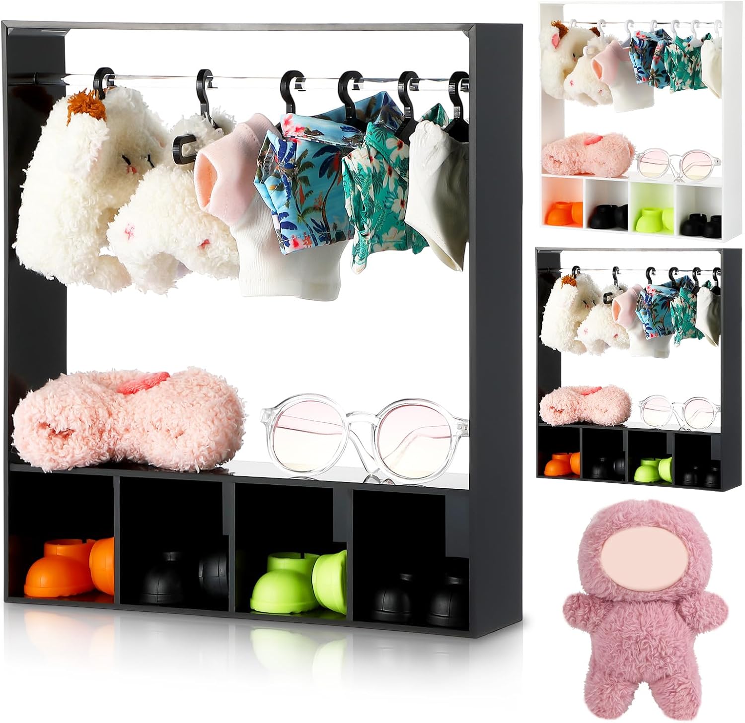 Simgoing 17cm Doll Clothes Closet with 13 Hangers Clothes Storage for Figures Wardrobe Furniture Accessories 17cm Doll Accessories Display Box Portable Storage for Dollhouse(Black)