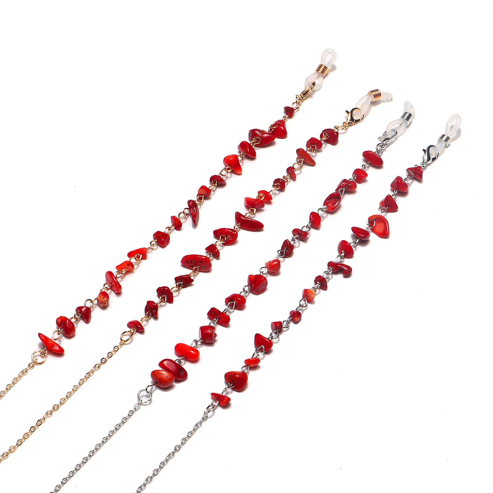 Cadena de Gafas, Cadena de Gafas para Mujeres, Retenedores Naturales de Gafas de Piedra roja Cadenas de Lentes Hechas a Mano Cadena de Soporte de Gafas de Sol for Mujeres(Gold)