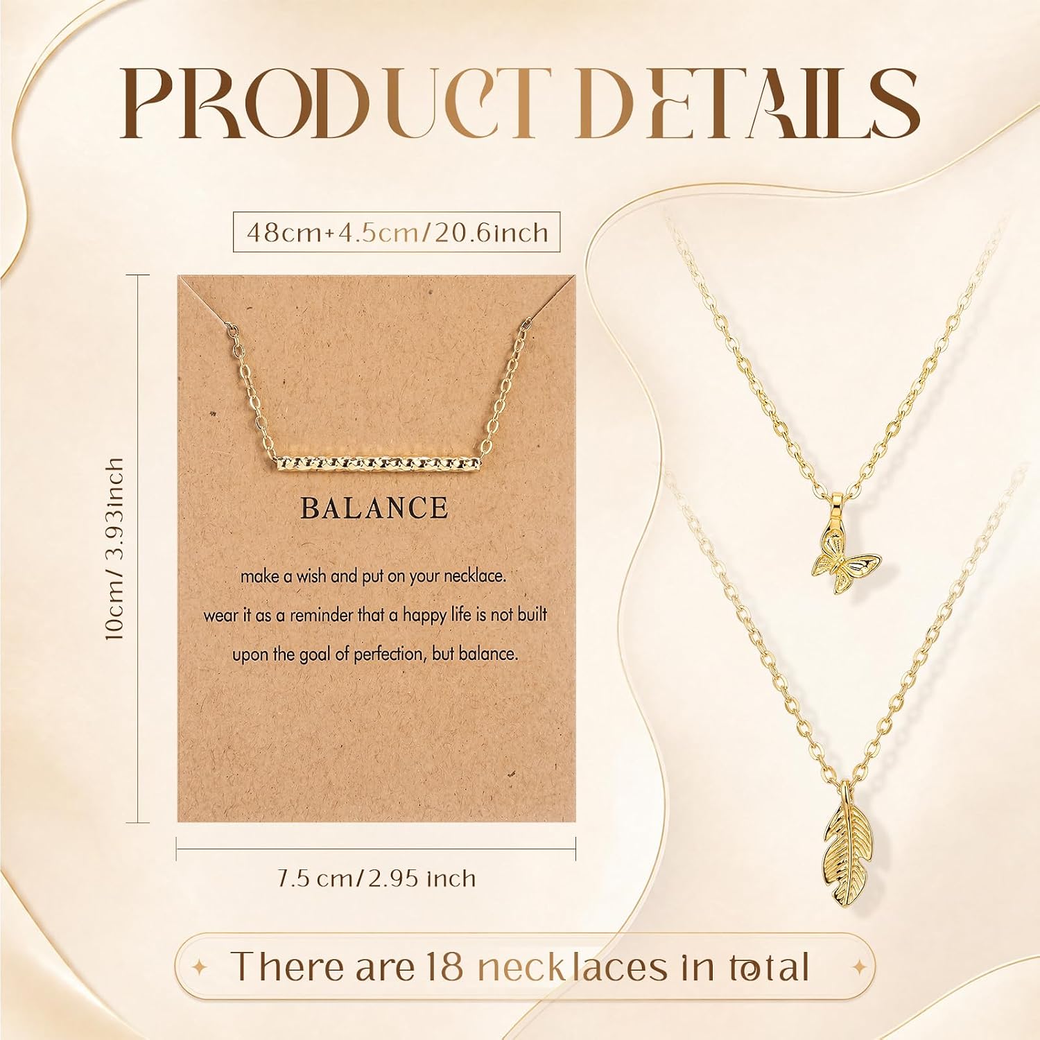 Huwena 18 Sets Inspirational Gift Necklace Set with Meaningful Message Cards, Dainty Pendant Necklaces Bulk for Women Girls, Karma Balance Love Wisdom Meaningful Jewelry for Birthday Everyday Wear