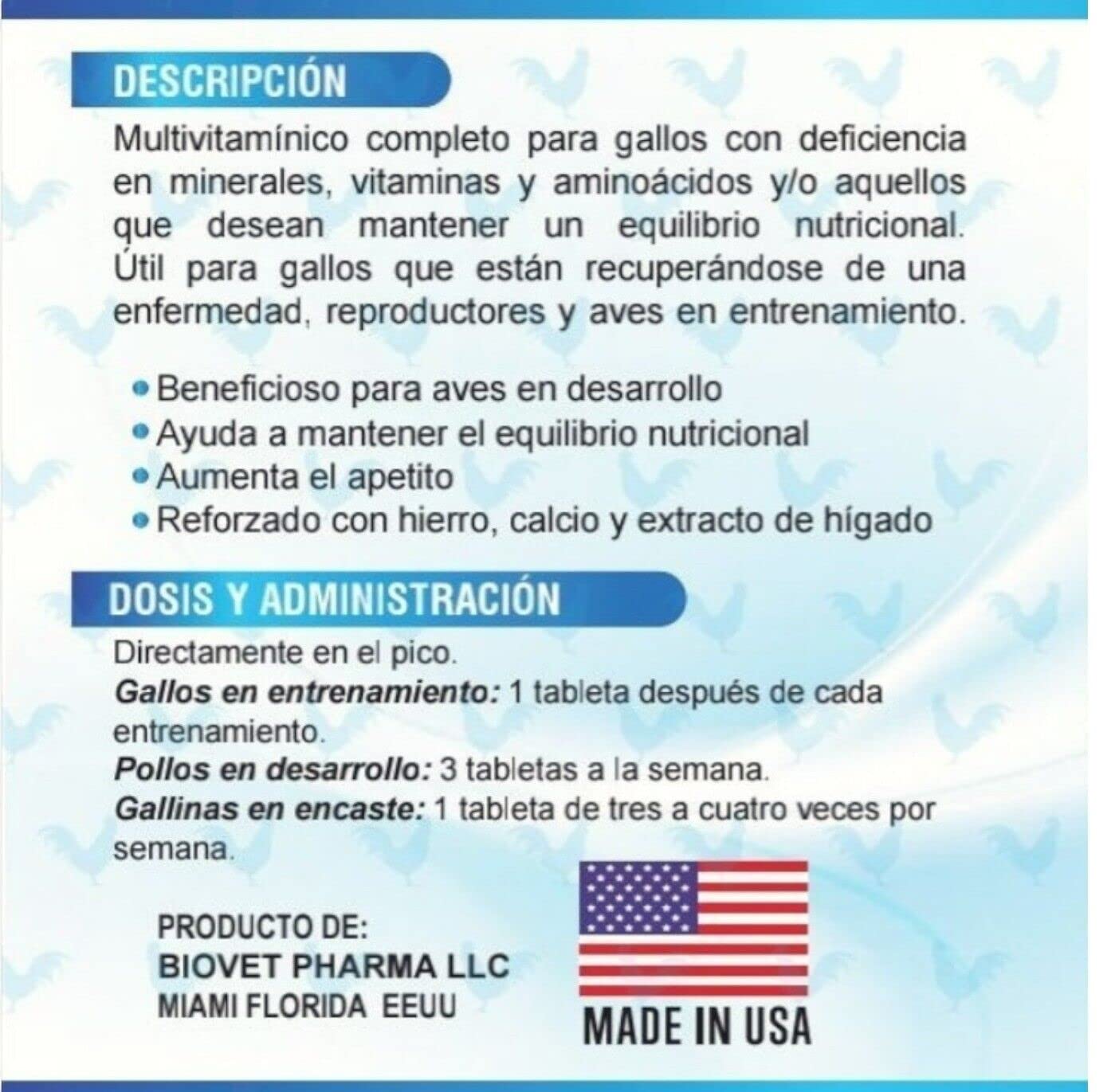 Amazon.com: NUTRI-LINE GalloMix Multivitamnico Booster para Gallo -  Suplemento completo para una salud y rendimiento ptimos - 100 tabletas :  Productos para Animales