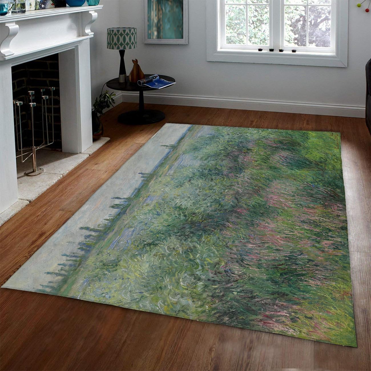 Green Blue Area Teppich 90x150 Wohnzimmerteppich maschinenwaschbar impressionistische Blumenteppiche für Schlafzimmer Esszimmer Küchenboden Tiefflor Salbei Smaragd Teppiche und