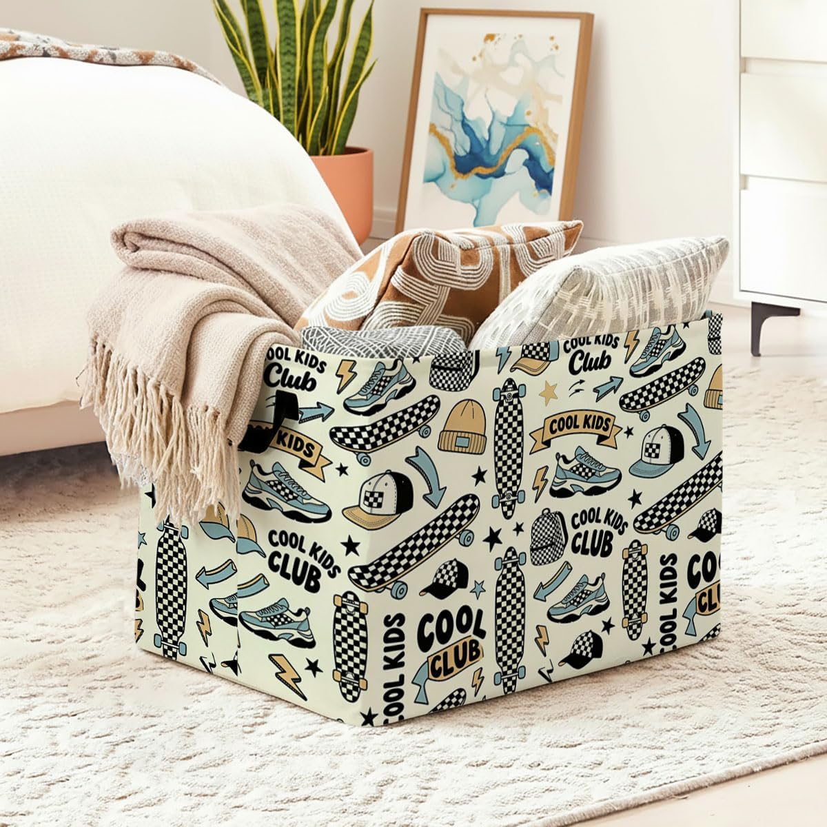 Skateboard Laundry Hamper, 56L Large Foldable Laundry Basket with Handles, for Family Clothes, Toy Storage Bin, Blankets,Decorative Organizer for Shelves & Closet Home Decor Bedroom & Nursery image 2
