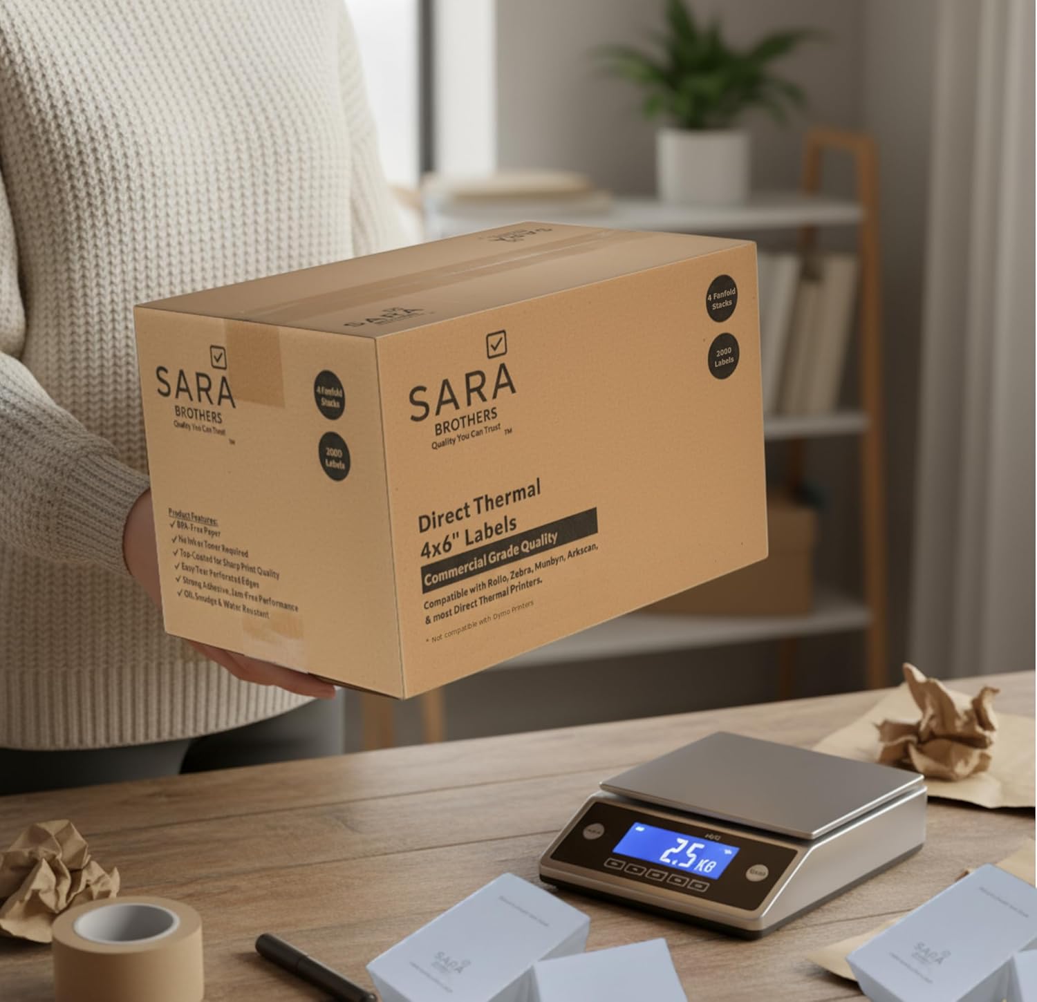 SARA Brothers #1 Commercial Grade 4x6 Fanfold Thermal Shipping Labels 3000 Labels (6 Fanfold Stacks), Perforated, Waterproof, BPA-Free, Strong Adhesive, Jam-Free, Compatible with Rollo, Zebra, Munbyn - Image 8