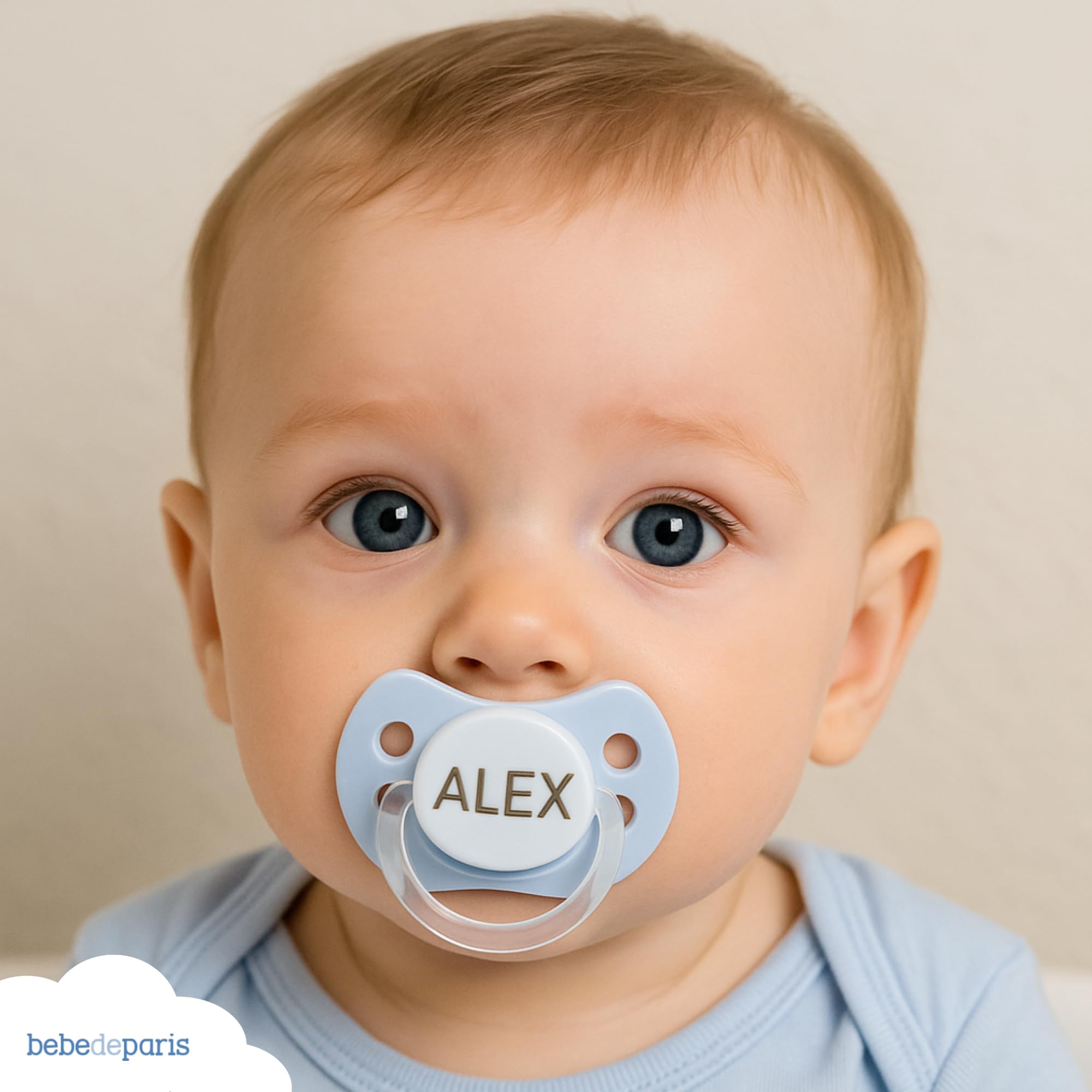 Chupete Personalizado 0 a 6 Meses con Nombre | Regalo Bebe Recien Nacido Niño | Tetina de Silicona Sin BPA | Suave Cómodo y Seguro | Presentado en Caja Regalo de Lujo (Azul) | BebeDeParis