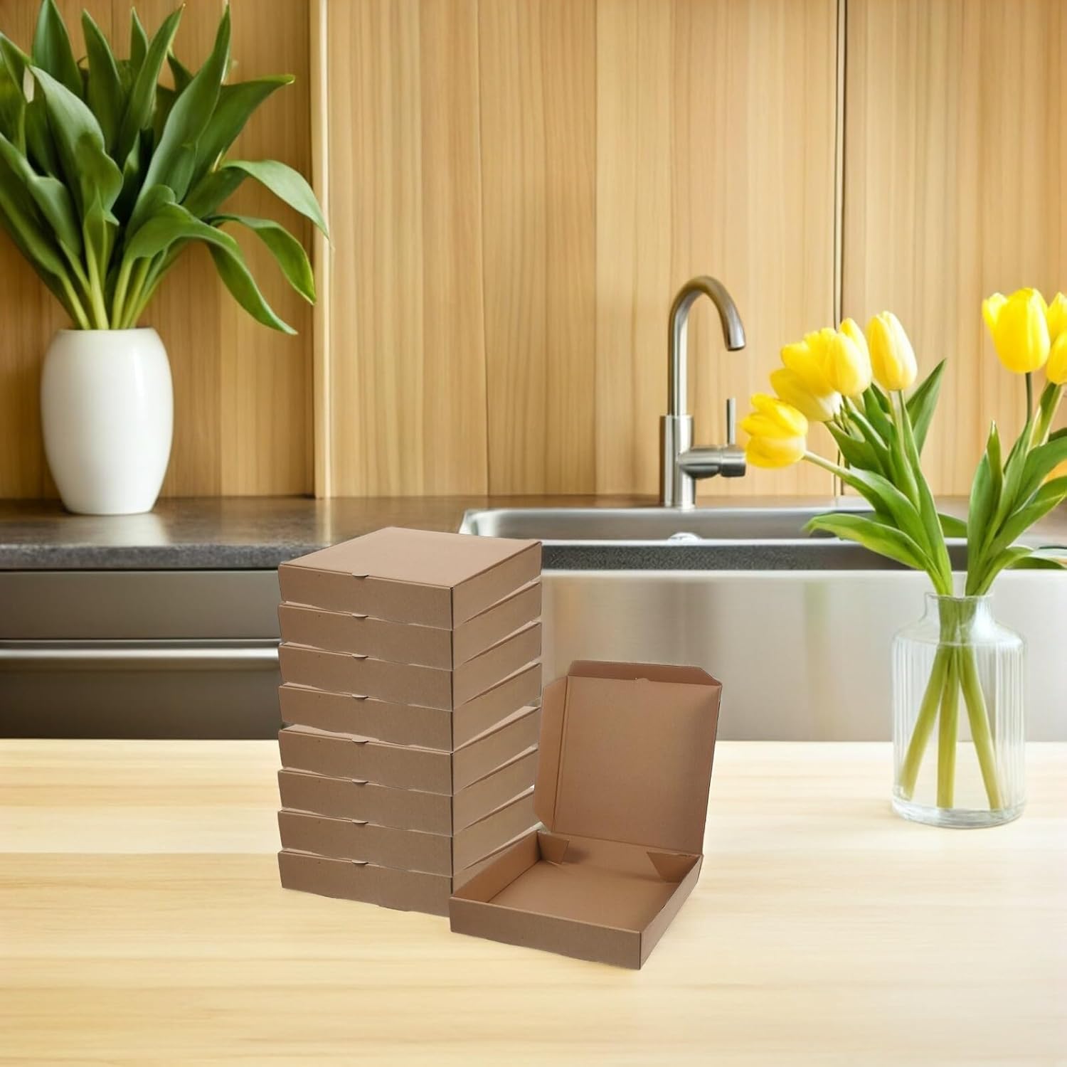 30pcs 6-inch Kraft Paper Pizza Boxes Folding Pizza Packaging Takeout Containers for Party Events Outdoor Use