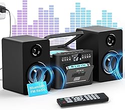 Greadio Stereoanlage mit CD Player und Kassettenrekorder, 40W Lautsprecher, Bluetooth 5.1, Kompaktanlage mit UKW Radio/USB/TF/AUX/Fernbedienung, HiFi Musikanlage (Schwarz)
