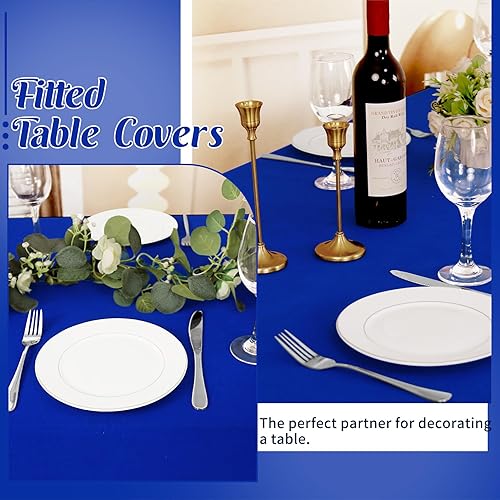 Miniatura 6 de Paquete de 6 manteles de 6 pies color azul rey para mesa plegable rectangular de elastano, funda elástica ajustable resistente a las arrugas,
