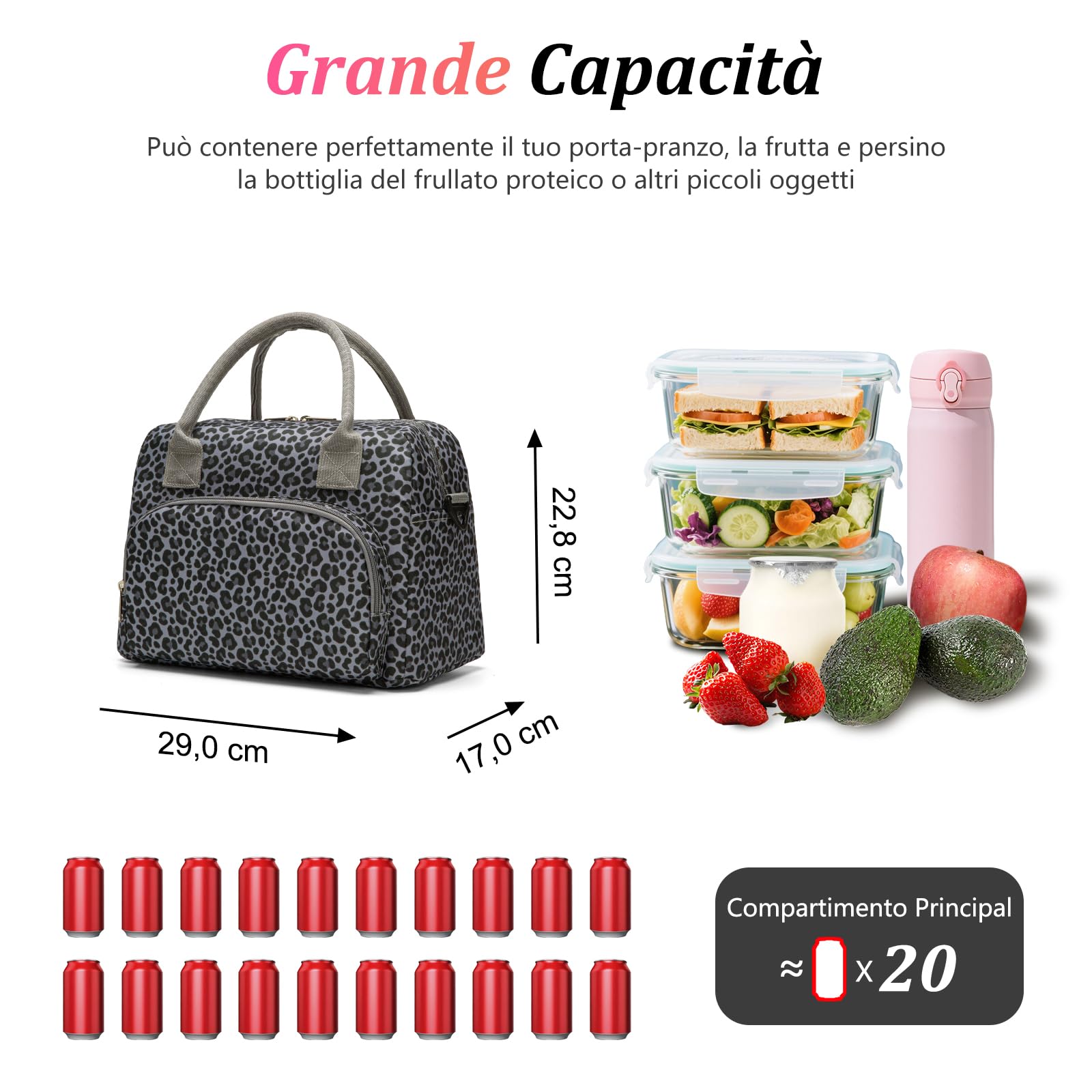 AOTM Borsa Termica Porta Pranzo Donna Uomo, Borsa Frigo con Capacità 12L, Spalline Regolabili, Facile da Pulire, Design Multi-Tasca, Portatile per Ufficio Scuola Viaggio Picnic