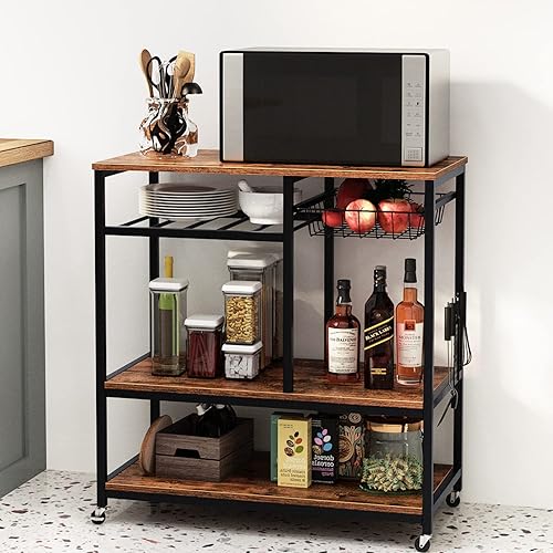 sogesfurniture Estante de cocina de 3 niveles, soporte para microondas con almacenamiento y cajón, estación de trabajo para especias/utensilios y