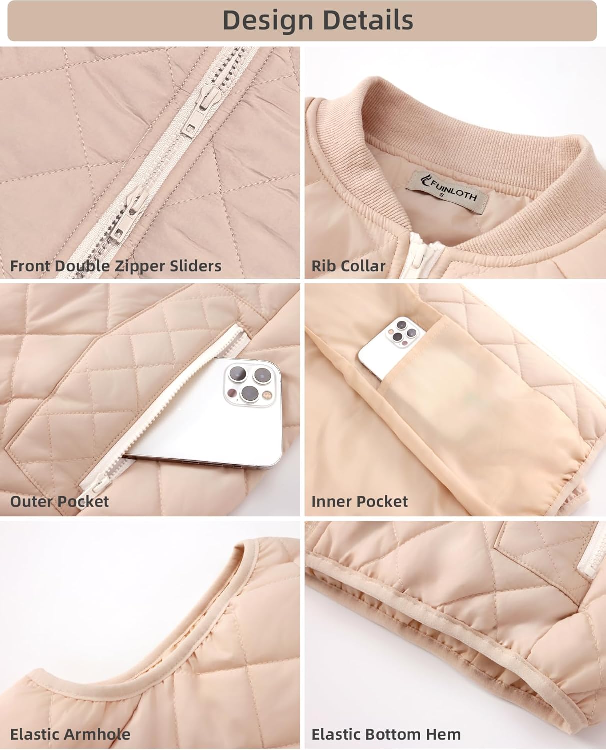 Fuinloth Women's Quilted Vest, Rib Collar Lightweight Zip Padded Gilet - Image 7