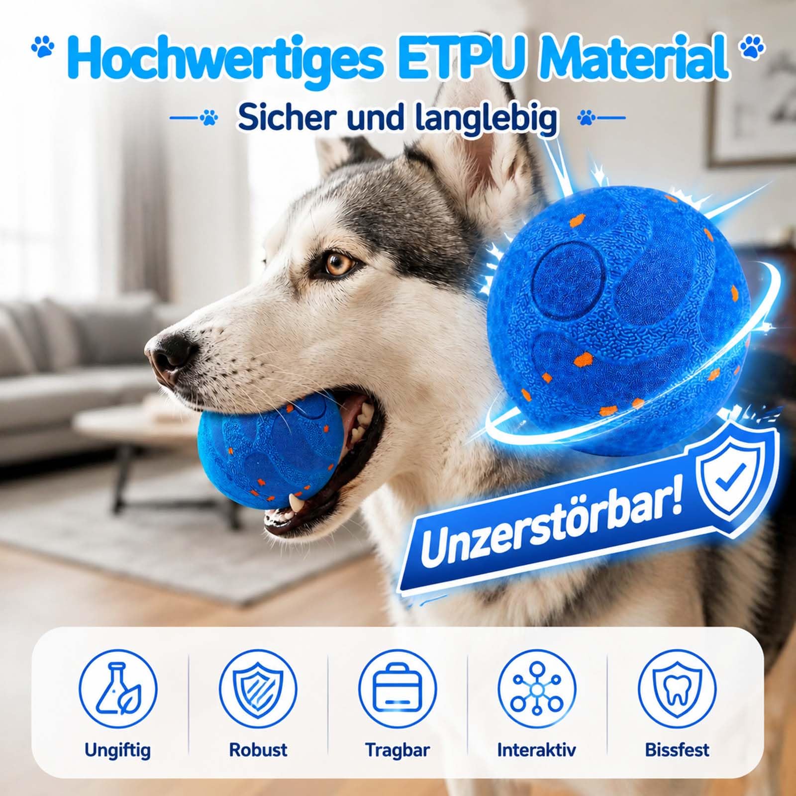 Interaktives Hundespielzeug Hundeball, Intelligenter Selbstbewegender Spielball für Hunde, Wiederaufladbar, Robuster & Beißfester Hundeball, 3 Modi, Perfekte Geschenkidee für aktive Hunde